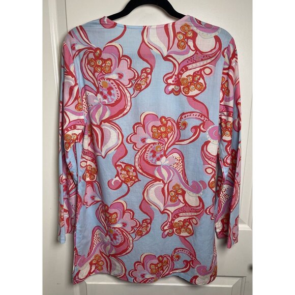 J.McLaughlin Womens Cotton Floral Tunic Top V-Neck‎ Med Chic Resort Work Comfort - Picture 2 of 8